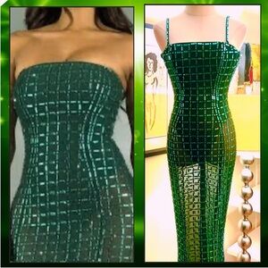 🔥Oh Polly! STATEMENT Marleni HEAVILY Gem Embellished Gown,Emerald , EUC,Size 2